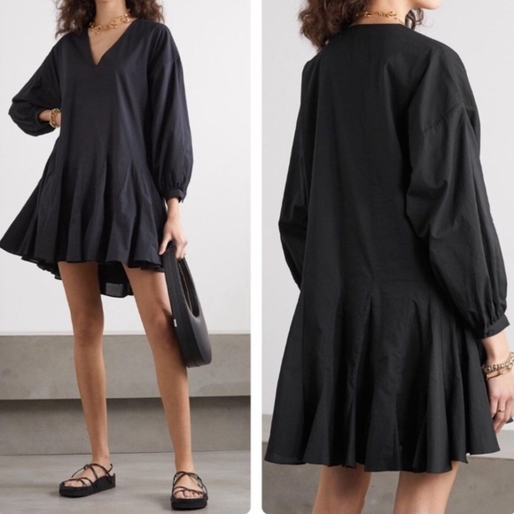 ANINE BING FLOUNCY V-NECK LONG BALLOON SLEEVE GODET DRESS BLACK NWT SIZE… - Picture 4 of 16